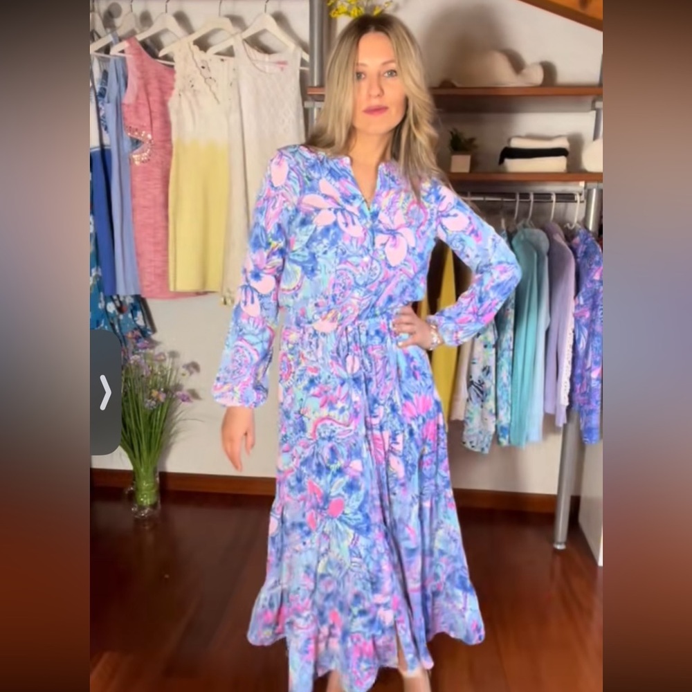 Lilly Pulitzer Cori Stretch Shirt Maxi Dress in Pop Up Got Your Back Size 0 - Picture 1 of 5